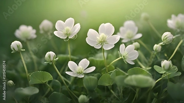 Obraz white flowers on green background