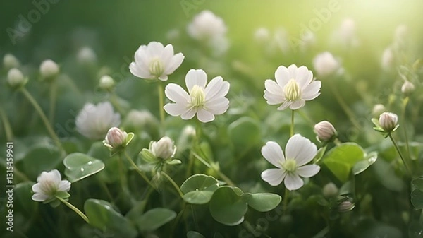 Obraz white flowers on green background