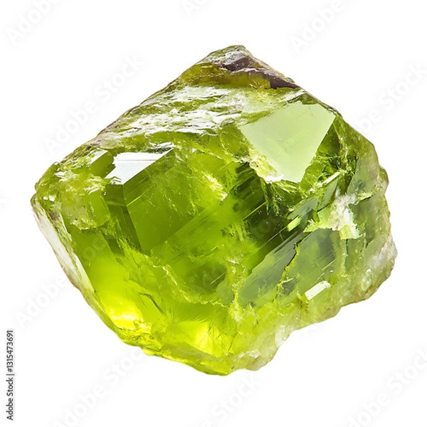 Fototapeta A Polished Chunk of Peridot with Bright Green Hue Isolated on Transparent Background