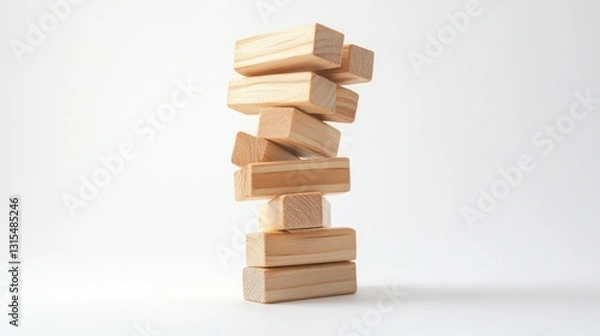Fototapeta Tense jenga game living room gigapixel image dramatic environment close-up view block balancing challenge