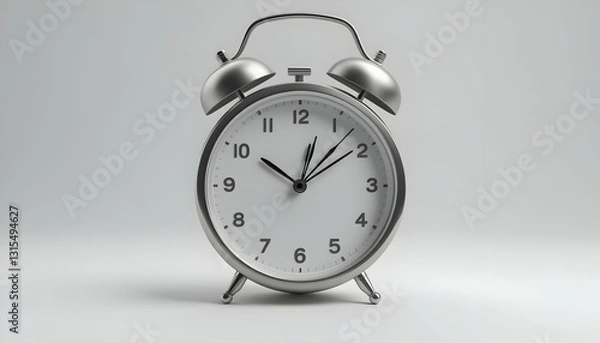 Fototapeta Silver Alarm Clock on White Background Showing the Time Ten Ten