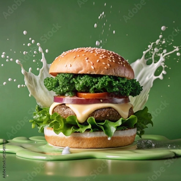 Fototapeta hamburger on green background