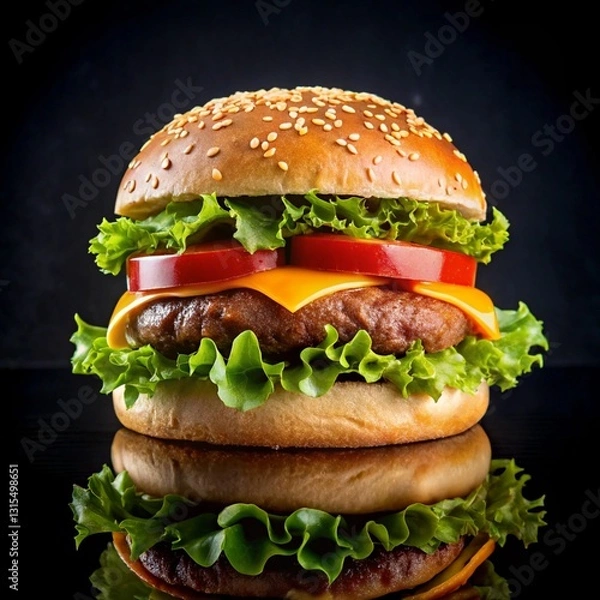 Fototapeta hamburger on black background