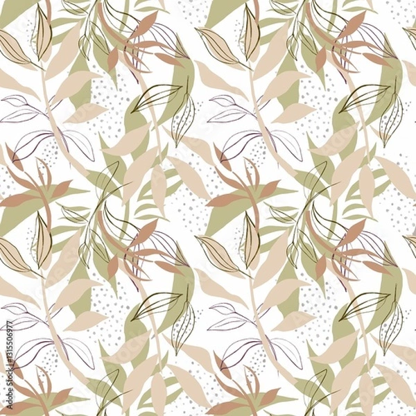 Fototapeta seamless pattern with leaves on white background 