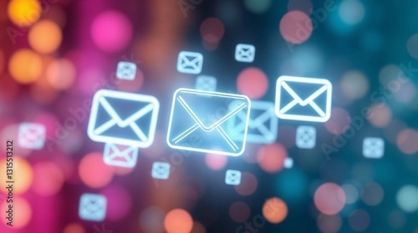 Fototapeta illustration de mails bleus avec flare rose en arrière plan