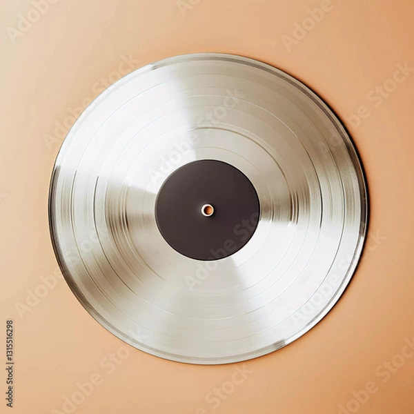 Fototapeta A platinum silver vinyl record on a solid background