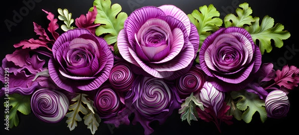 Fototapeta paper quilling red cabbage, ai generative