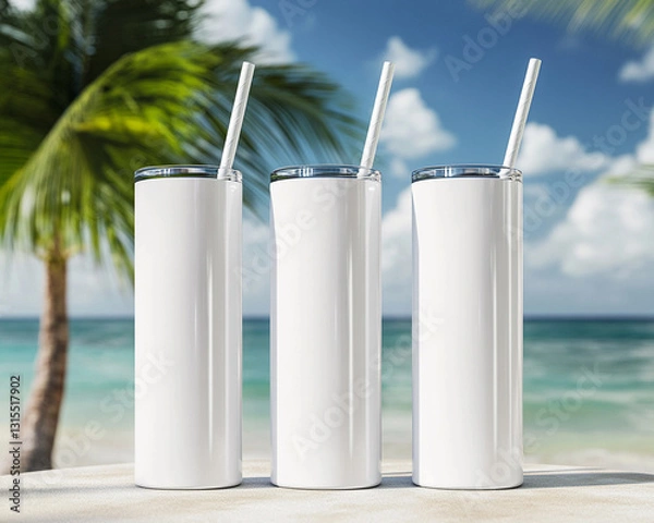 Fototapeta Three 20 oz tumblers with straws . Ai generated