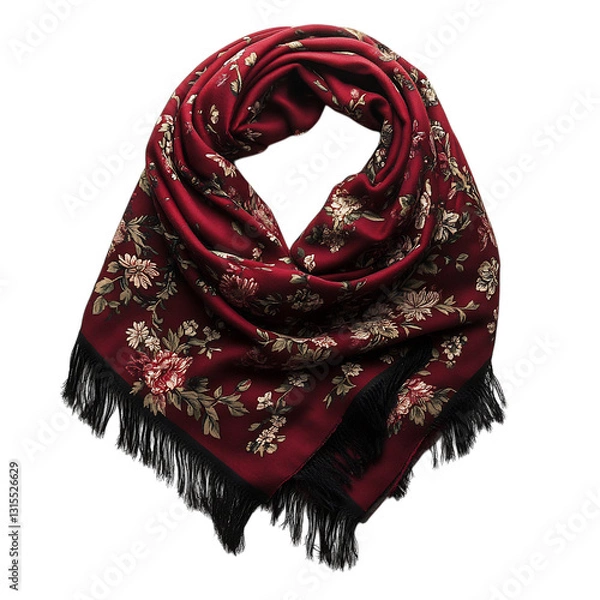 Fototapeta A Fleece Lined Shawl with Delicate Floral Prints Isolated on Transparent Background