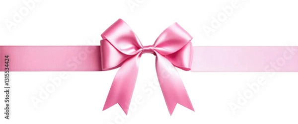 Fototapeta Elegant pink ribbon with a bow isolate on transparent background, png, cutout 
