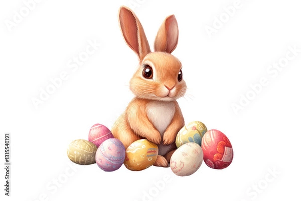 Fototapeta Easter bunny with eggs isolated on transparent background