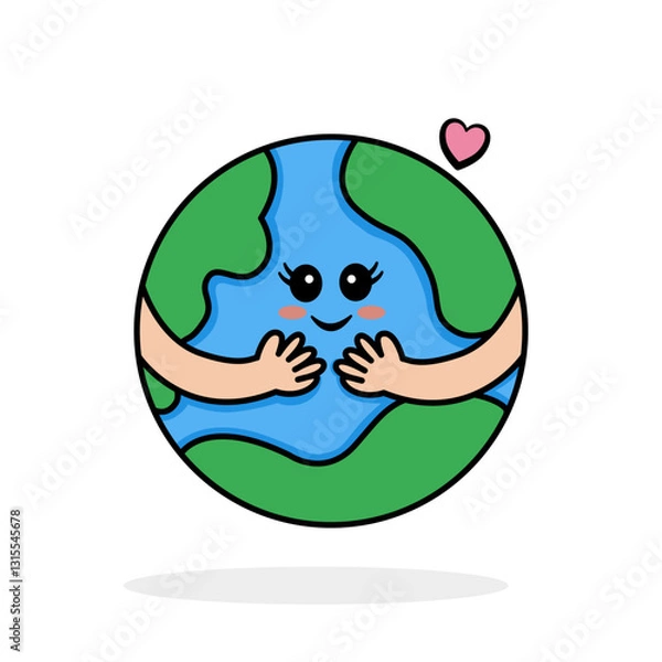 Fototapeta Happy Earth Day, Save the Earth, Designed with flat style cartoon with cute expression. Symbol of loving the earth. Vector illustration.