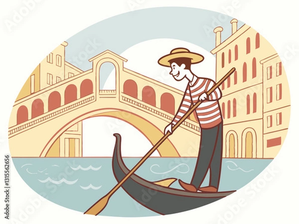 Obraz Vector illustration of a Gondolier Rowing Boat on Venice Canal