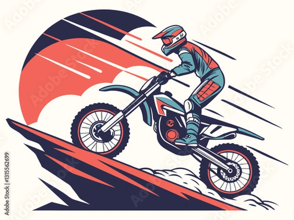 Obraz Vector illustration of a Motocross Racer Speeding on Dirt Track