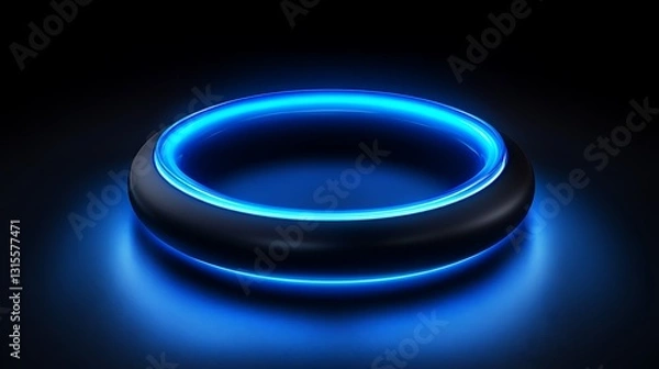 Obraz A modern futuristic blue neon lighted circular abstract object