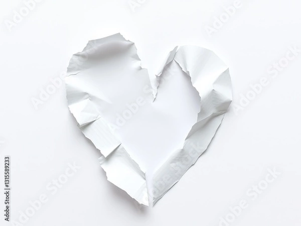 Fototapeta Broken Paper Heart, White Background, Close-Up Image