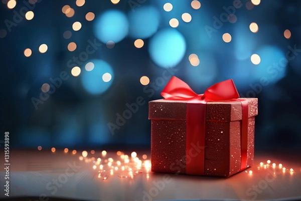 Obraz gift box with red bow on a table background
