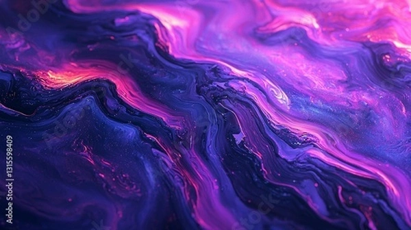 Fototapeta Abstract purple and pink liquid swirls with glowing particles.
