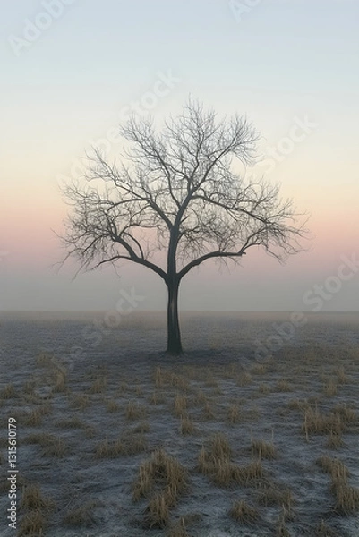 Fototapeta Lonely tree in a misty field
