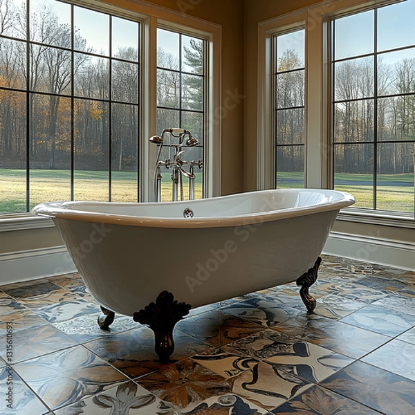 Obraz Luxurious corner tub with large windows