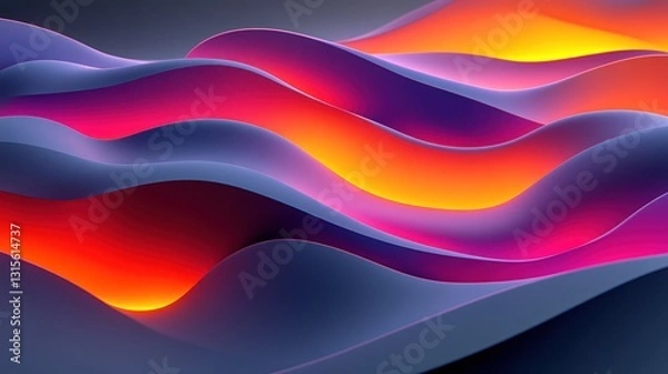 Fototapeta Abstract wavy shapes, vibrant colors, 3D render, futuristic background