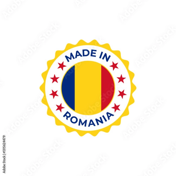 Fototapeta Made in Romania vector badge design with national flag