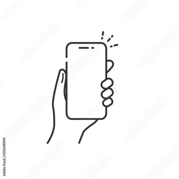 Obraz シンプルなスマホを持つ手のモックアップアイコン (線画・モノクロ)