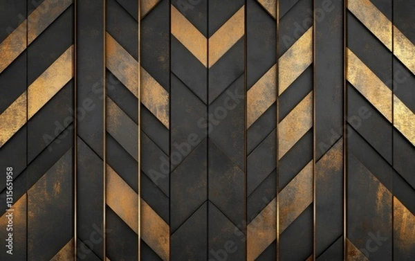 Fototapeta Abstract geometric pattern, dark gold and black panels