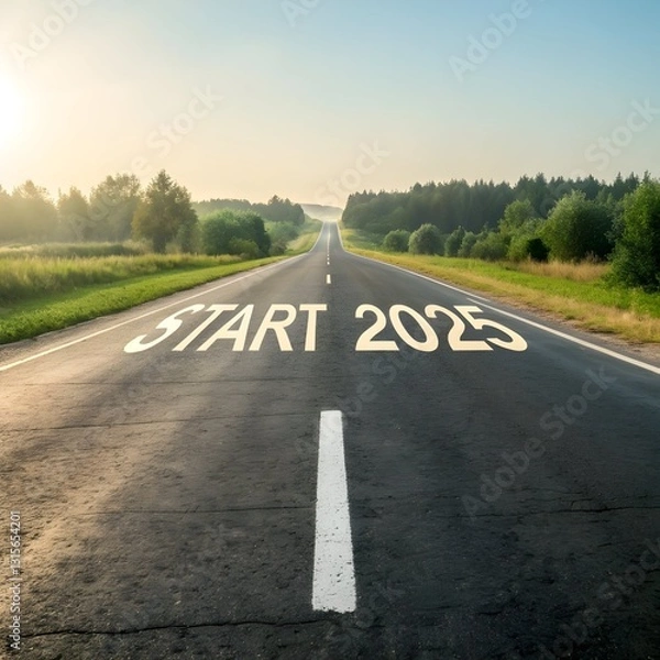 Fototapeta Open Road with Start 2025 Text Symbolizing New Year Goals and Fresh Beginnings  