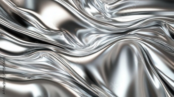 Fototapeta Abstract silver liquid metal background with smooth flowing textures and a reflective metallic sheen, creating a modern and futuristic aesthetic.
