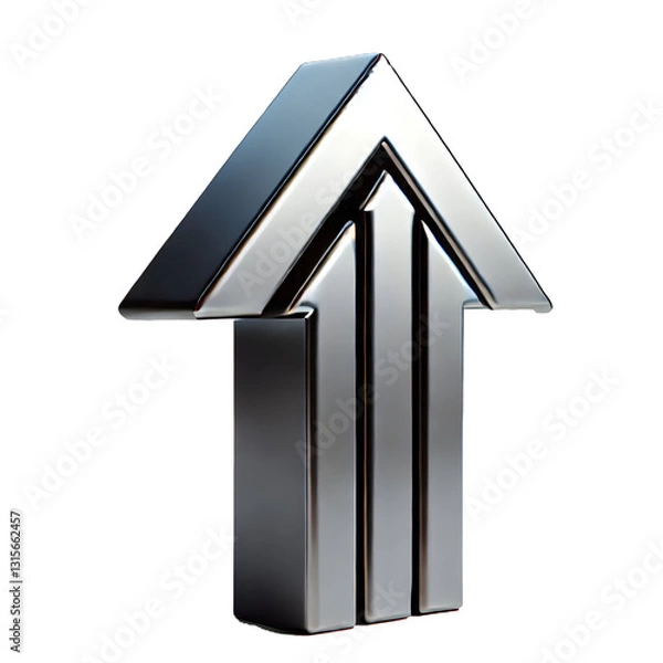 Fototapeta Grey arrow pointing up isolated on white background. Clean and shiny design. Concept of direction and elevation. 3D rendering