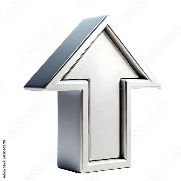 Obraz Grey arrow pointing up isolated on white background. Clean and shiny design. Concept of direction and elevation. 3D rendering