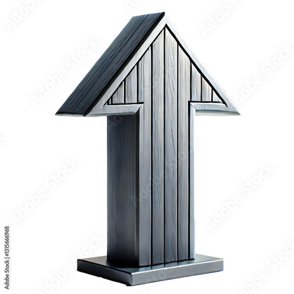 Fototapeta Grey arrow pointing up isolated on white background. Clean and shiny design. Concept of direction and elevation. 3D rendering