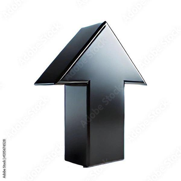 Fototapeta BLACK upward arrow isolated on a white background. Clean and glossy design. Concept of direction and rise. 3D Rendering