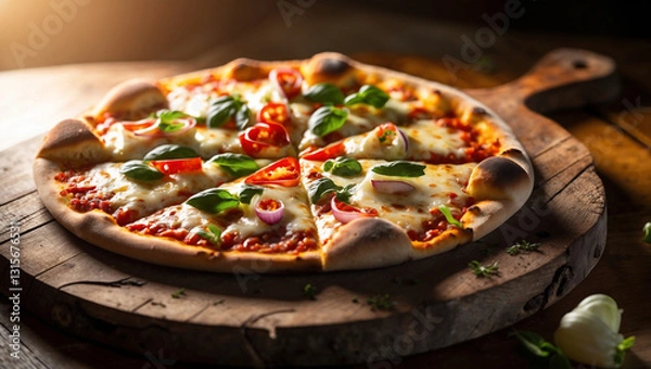 Fototapeta Pizza with mushrooms and tomatoes