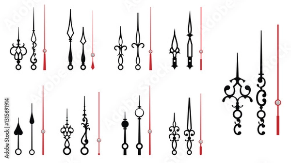 Fototapeta Set of Vintage Clock or Ornate Clock Hands Collection isolated.