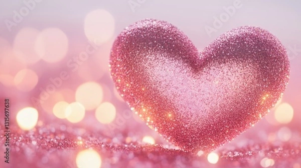 Fototapeta A stunning particle glow heart effect, with shimmering glitter floating gracefully in an infinite loop. The seamless background adds a soft and magical ambiance, isolated on white background