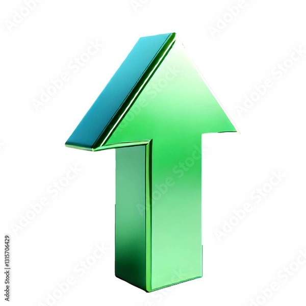 Fototapeta Green upward arrow isolated on a white background. Clean and glossy design. Concept of direction and rise. 3D Rendering