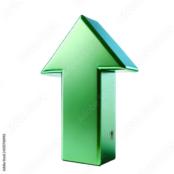 Fototapeta Green upward arrow isolated on a white background. Clean and glossy design. Concept of direction and rise. 3D Rendering