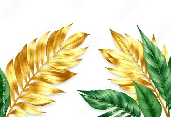 Fototapeta Abstract gold leaf pattern on white, tropical style background, modern, tropical