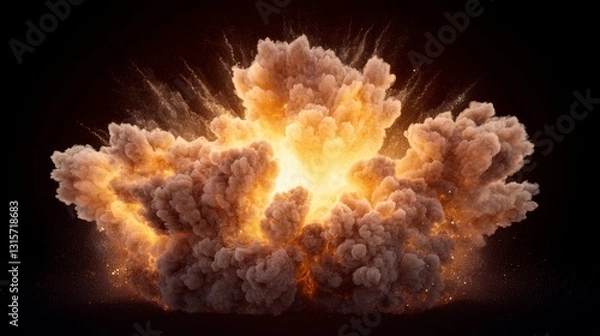 Fototapeta Fiery Explosion  AI Generated Blast  Smoke  Dust Cloud Image