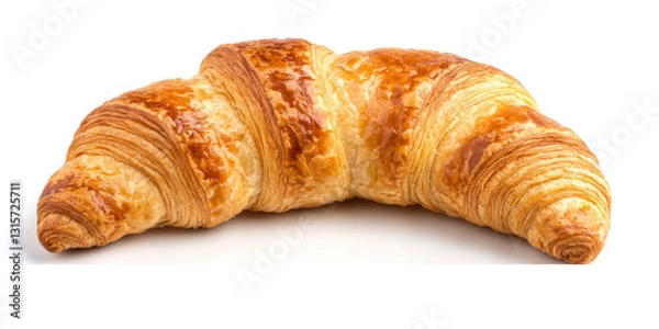 Obraz Golden flaky French croissant on white background, showcasing its layers
