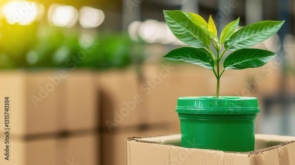 Fototapeta Hightech facility producing biodegradable plastic products, representing progress in sustainable material technology