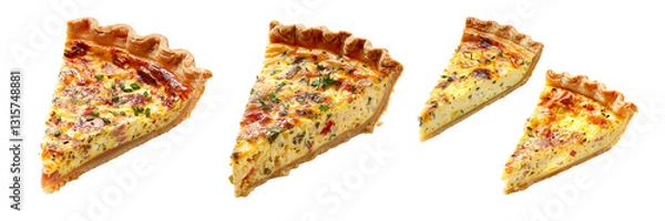 Fototapeta Set of A slice quiche with parsley isolated on white transparent background