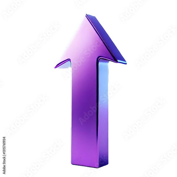 Obraz purple upward arrow isolated on a white background. Clean and glossy design. Concept of direction and rise. 3D Rendering