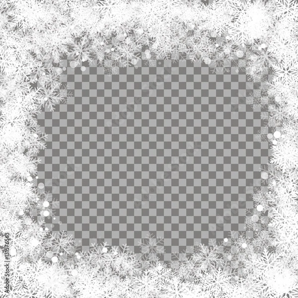 Fototapeta Realistyczne spadające płatki śniegu. Izolowane na przezroczystej ilustracji wektorowej tła, EPS 10.
