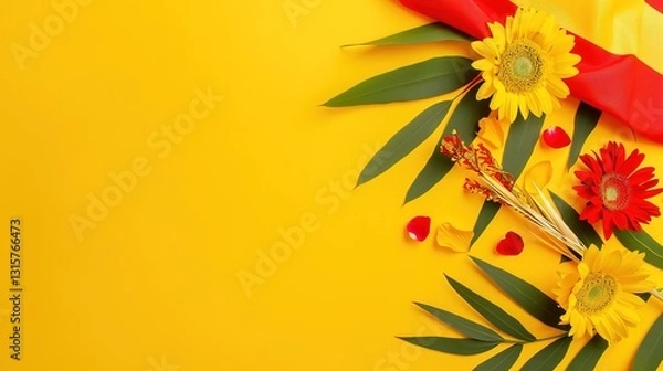Fototapeta Yellow Background of Spanish National Day: The Passionate Celebration and Cultural Reflection Under the Brilliant Light