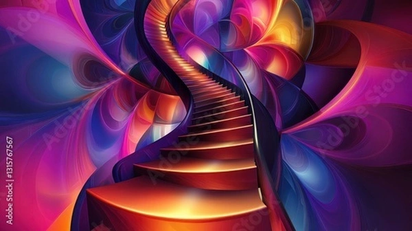 Fototapeta Surreal Spiral Ladder Into Infinite Loops of Light
