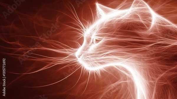 Fototapeta Whimsical Cat in Flowing Geometric Lines