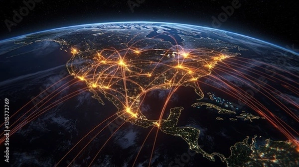 Obraz North America's Global Network: A Visual Representation of Interconnectivity